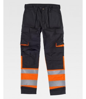 Pantalón de alta visibilidad  bicolor, reforzado y con porta rodilleras C2918. Workteam4