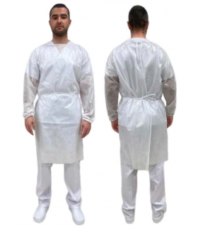 Bata IMPERMEABLE DESECHABLE Covid-19. Tiras ajustables.