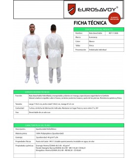 Bata HIDRÓFILA DESECHABLE Covid-19. Tiras ajustables.