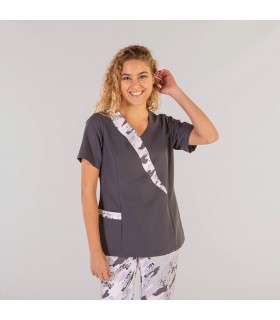 Casaca 6584 Zaida de mujer combinada de microfibra Unisex. Color gris marengo pecho. Garys