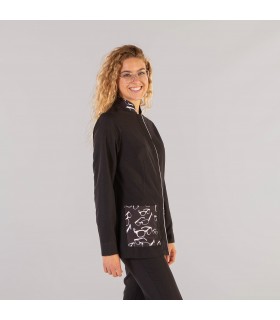 Casaca 6605 Gala de mujer con estampado gafas de manga larga. Color negro perfil. Garys