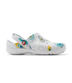 Zueco GLOBULE ESTAMPADOS plumas vista lateral. Antideslizantes. Schu´zz