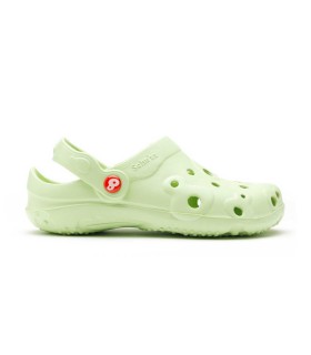 Zueco GLOBULE unisex color verde pistacho vista lateral. Antideslizantes. Schu´zz