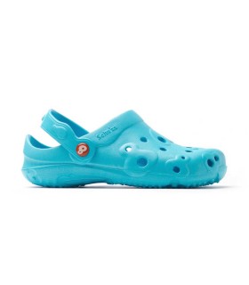 Zueco GLOBULE unisex color turquesa vista lateral. Antideslizantes. Schu´zz