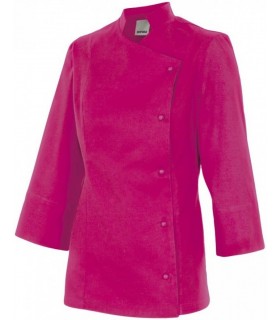 Casaca MELISA de cocinera. Manga larga. Cremallera oculta. Velilla fucsia