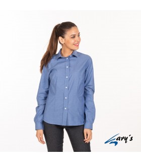 Blusa 2884 manga larga de mujer con cuello Camisero. REDLINE. Azulina pecho. Garys
