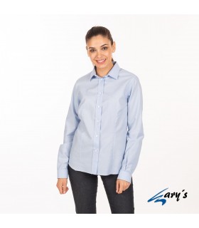 Blusa 2884 manga larga de mujer con cuello Camisero. REDLINE. Celeste pecho. Garys