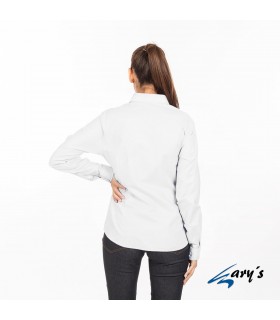 Blusa 2884 manga larga de mujer con cuello Camisero. REDLINE. Blanco espalda. Garys