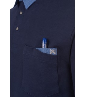 Polo 4825 interlock. Manga larga. Cuello camisero detalle bolsillo. Monza