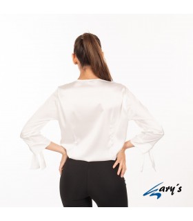 Camisa 2431 OLIVIA de satén de manga 3/4 para Mujer. Blanco espalda. Garys