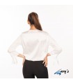 Camisa 2431 OLIVIA de satén de manga 3/4 para Mujer. Blanco espalda. Garys