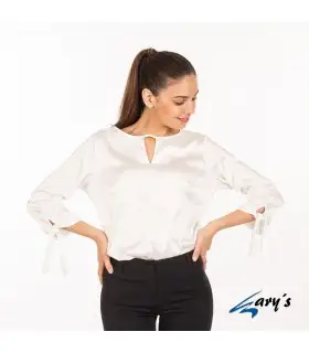 Camisa 2431 OLIVIA de satén de manga 3/4 para Mujer. Blanco Pecho. Garys
