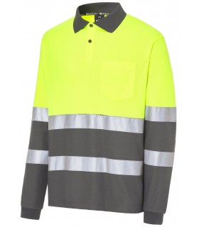 Polo 4754. Monza. Manga larga. Alta visibilidad amarillo y gris.