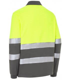 Polo 4754. Monza. Manga larga. Alta visibilidad amarillo y gris espalda.