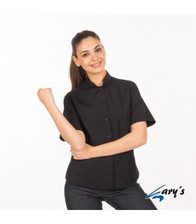 Blusa 2883 manga corta de mujer con cuello Mao. REDLINE. Negro pecho. Garys
