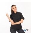 Blusa 2883 manga corta de mujer con cuello Mao. REDLINE. Negro pecho. Garys