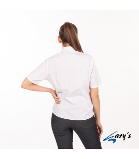 Blusa 2883 manga corta de mujer con cuello Mao. REDLINE. Blanco espalda. Garys