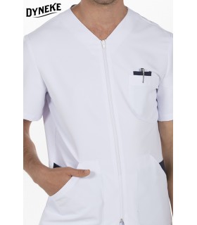 Casaca sanitaria de hombre 8210583 en manga corta. Microfibra. cuello Dyneke