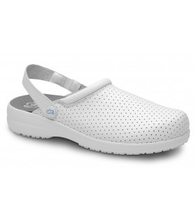 Zueco sanitario antideslizante con correa ajustable Zeta. Feliz caminar Blanco 2