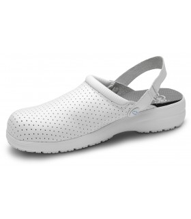 Zueco sanitario antideslizante con correa ajustable Zeta. Feliz caminar Blanco 4