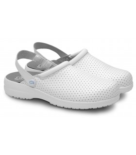 Zueco sanitario antideslizante con correa ajustable Zeta. Feliz caminar Blanco 1