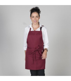Delantal 1810 corto con peto. Bolsillo central. Regulable. Garys granate