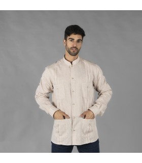 Guayabera Hombre Cuello Mao Borneo 210003 Garys Frente Beige