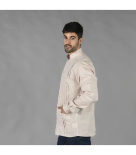 Guayabera Hombre Cuello Mao Borneo 210003 Garys Lateral Beige