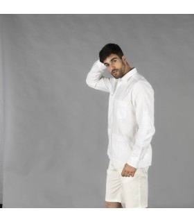 Guayabera Hombre Cuello Mao Borneo 210005 Garys Lateral Blanco