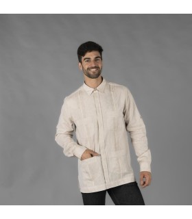 Guayabera Hombre Cuello Mao Borneo 210005 Garys Frente Beige