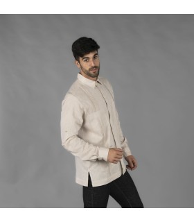 Guayabera Hombre Cuello Mao Borneo 210005 Garys Lateral Beige