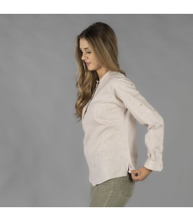 Camisa Mujer Lino/Cotton Cuello Mao Kaula 210006 Garys Lateral Beige