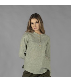 Camisa Mujer Lino/Cotton Cuello Mao Kaula 210006 Garys Frente Verde Musgo