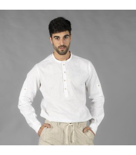 Camisa Hombre Lino Cotton Cuello Mao Tiwi  210007 Garys Frente Blanco