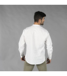 Camisa Hombre Lino Cotton Cuello Mao Tiwi  210007 Garys Parte Trasera Blanco