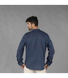 Camisa Hombre Lino Cotton Cuello Mao Tiwi  210007 Garys Parte Trasera Marino