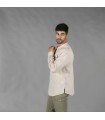 Camisa Hombre Lino Cotton Cuello Mao Tiwi  210007 Garys Lateral Beige