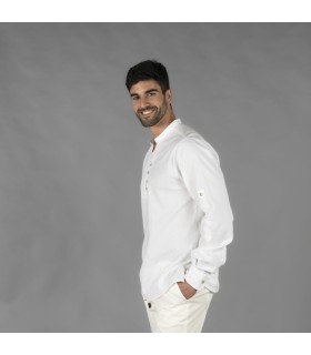 Camisa Hombre Chambray Cuello Mao Nias 210009 Garys Lateral Blanco