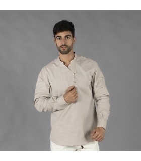 Camisa Hombre Chambray Cuello Mao Nias 210009 Garys Frente Beige