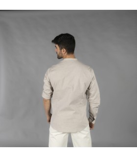 Camisa Hombre Chambray Cuello Mao Nias 210009 Garys Parte Trasera Beige