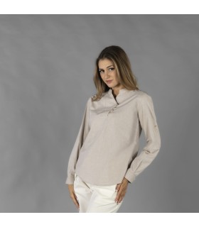 Camisa Mujer Chambray Cuello Mao Lanay 210011 Garys Lateral Beige