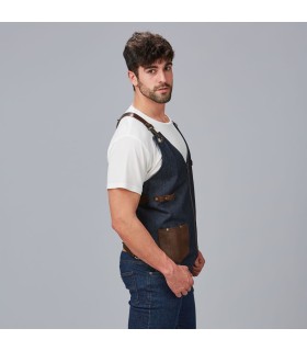Chaleco Unisex Vaquero Y Piel Kurume 950008 Garys Lateral Marino