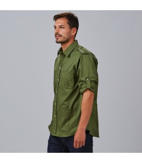 Camisa Unisex Manga Roll Up Michele 260014 Garys Lateral Verde Caqui