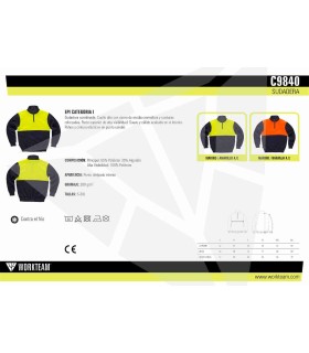 Sudadera alta visibilidad con cierre de media cremallera C9840. Workteam5