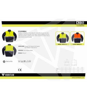 Sudadera reflectante con cierre de media cremallera C9841. Workteam5