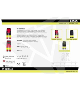 Pantalón de Alta visibilidad elástico tricolor C3555. Workteam10
