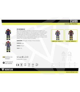 Buzo certificado para soldaduras, ignífugo, antiestático, arco eléctrico y visibilidad realzada C5096. Workteam6