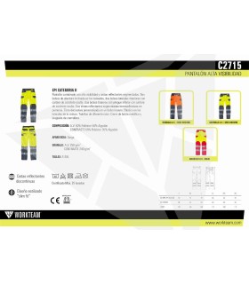 Pantalón de alta visibilidad multibolsillos C2715. Workteam7