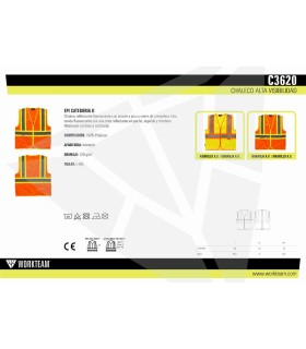 Chaleco de alta visibilidad con cierre de cremallera C3620. Workteam5