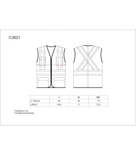 Chaleco de alta visibilidad multibolsillos con cierre de cremallera C3621. Workteam5